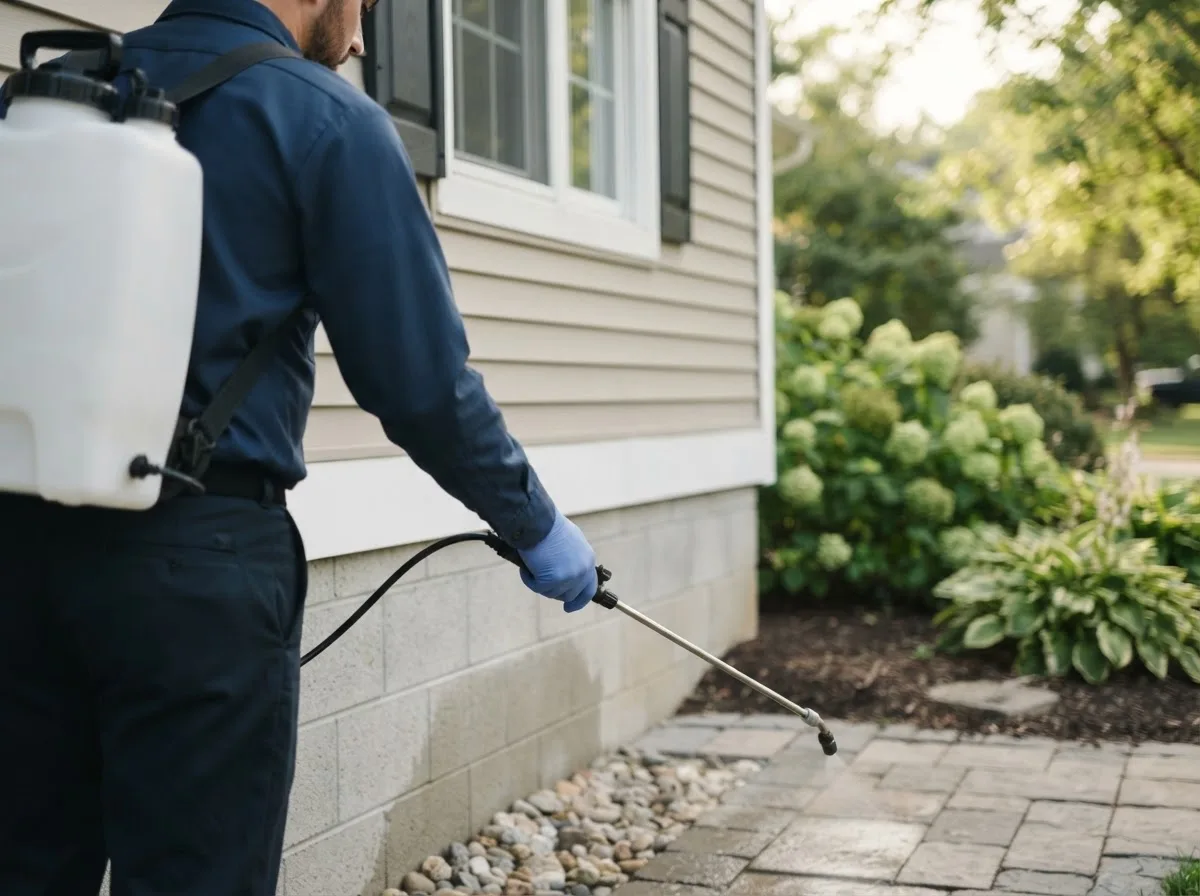 Pest control technician inspecting a home in Indianola, WA
